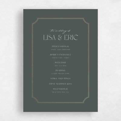 Dark Seaweed, Green Wedding Program - Rothenburg Foil