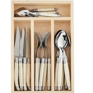 Jean Dubost Laguiole 24-Piece Everyday Flatware Set, Ivory Handles
