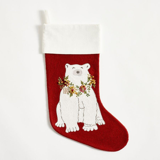 Holiday Icons Crewel Stocking, Polar Bear, Medium