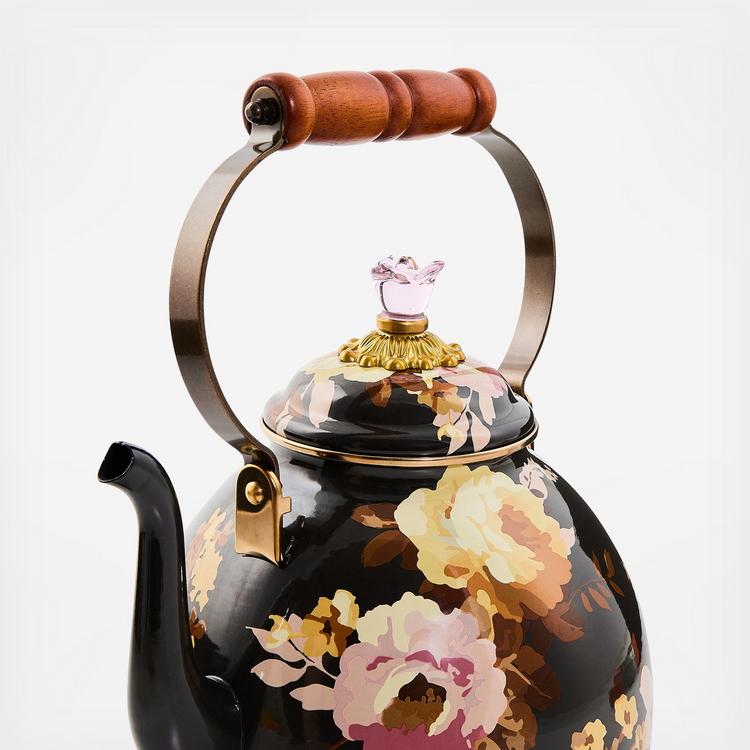 MacKenzie-Childs, Wild Rose Brown Stainless Steel Tea Kettle | Zola