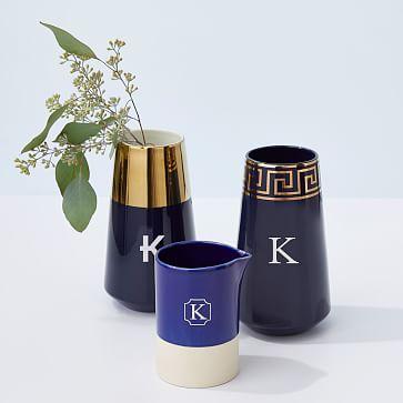 Gold Dipped Ceramic Vase - Navy