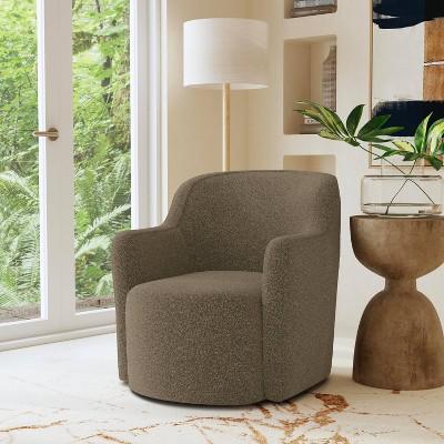 HomePop Upholstered Swivel Accent Chair Dark Brown Boucle: Polyester Fabric, Plywood Frame, No Assembly Required