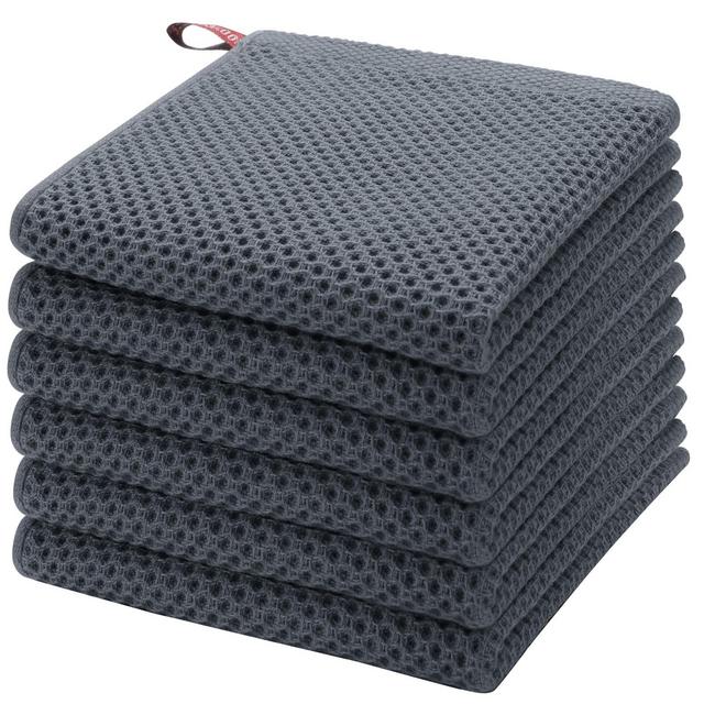 PiccoCasa 100% Cotton Kitchen Dish Cloths Waffle Weave Dish Towels Soft Absorbent Kitchen Towels 6Pcs Gray 13" x 13"