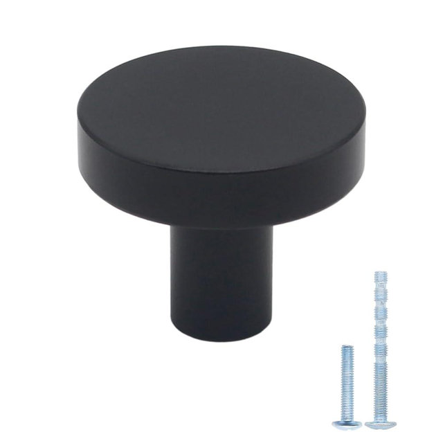 HANIHUA 10 Pack Black Matte Aluminum Cabinet Knobs, Modern Round Single Hole Knobs for Cabinets and Drawers