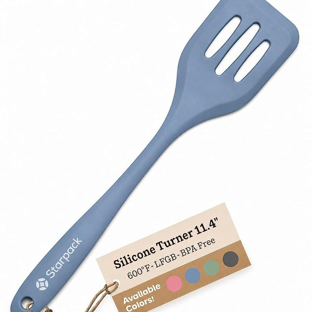 Starpack 'Head Turner' Premium Silicone Turner Spatula, Slotted Spatula - Up-to 600°F High Heat Resistant Silicone Slotted Spatulas for Cooking, LFGB Grade Non Stick Rubber Turner Spatula - 11.4"