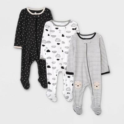 3-6M 3pk Zip-Up Sleep N' Play - Cloud Island™ Black/White