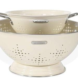 Metal Colander 2 Pack, Strainer Bowel with Handles 2Qt & 6Qt Powder Coated Solid Ring Base Heavey Duty Kitchen Drainer Basket for Pasta Veggies and Fruits,New Home Apartment Essentials (Almond Cream)