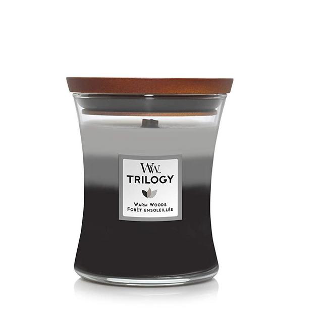 WoodWick Medium Hourglass Scented Trilogy Candle with Pluswick Innovation, Warm Woods