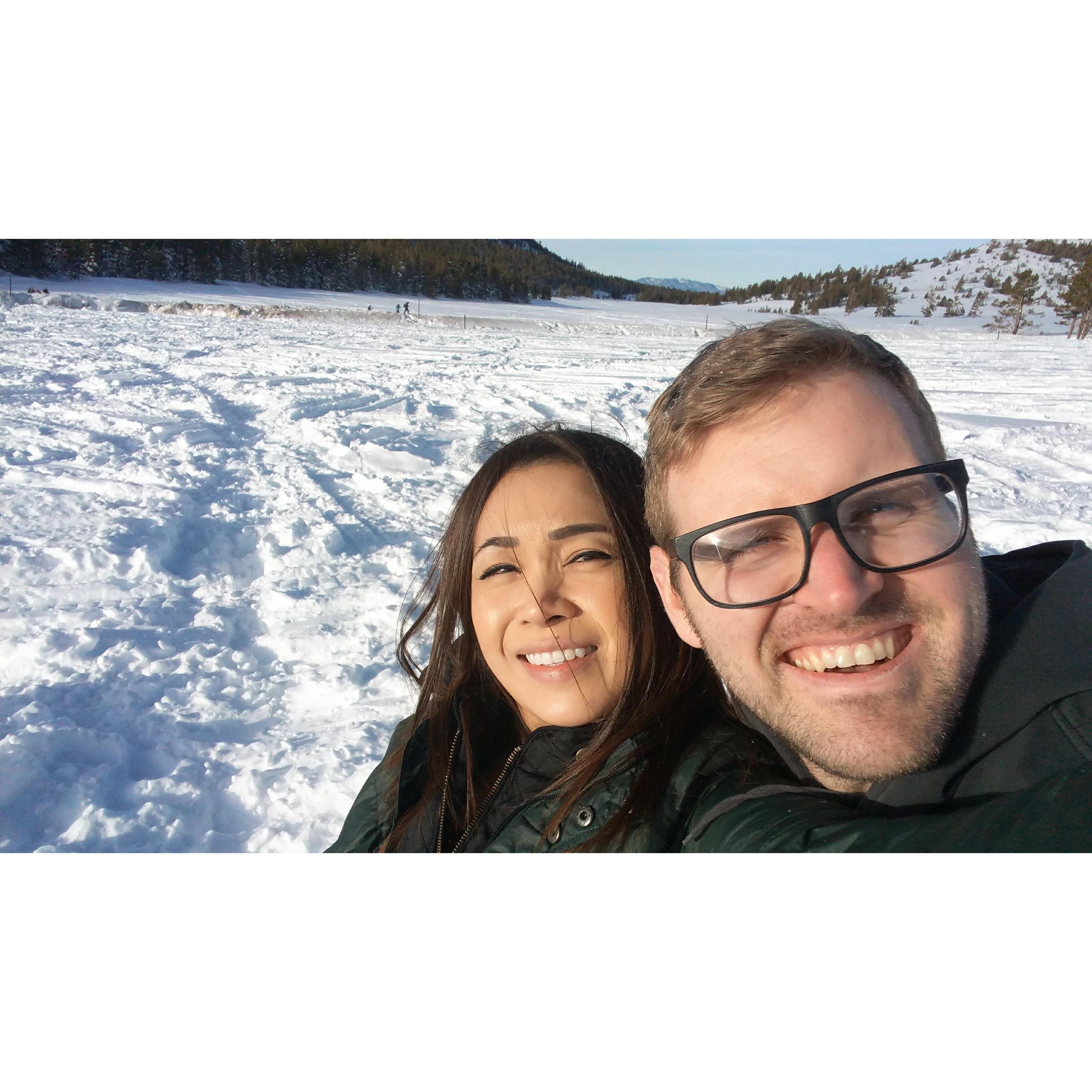 Even though his feet were freezing with snow in his shoes, we spent the day playing in the snow park for my birthday.
