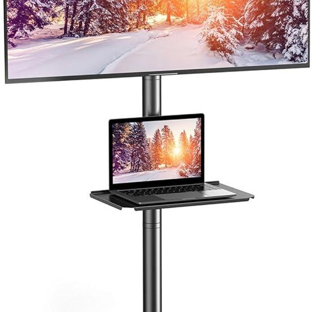 PERLESMITH Mobile TV Cart with Wheels for 23-60 Inch LCD LED OLED Flat Curved Screen Outdoor TVs Height Adjustable Shelf Floor Stand Holds up to 55lbs Monitor TV Holder with Tray Max VESA 400x400mm