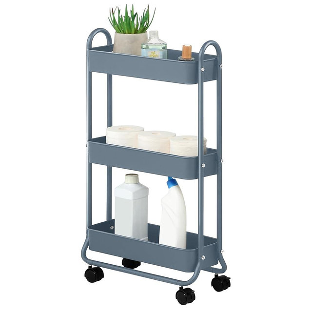 SunnyPoint Slim Rolling Storage Cart, 3 Tier Bathroom Storage Organizer Bathroom, Laundry Utility Cart (Blue)