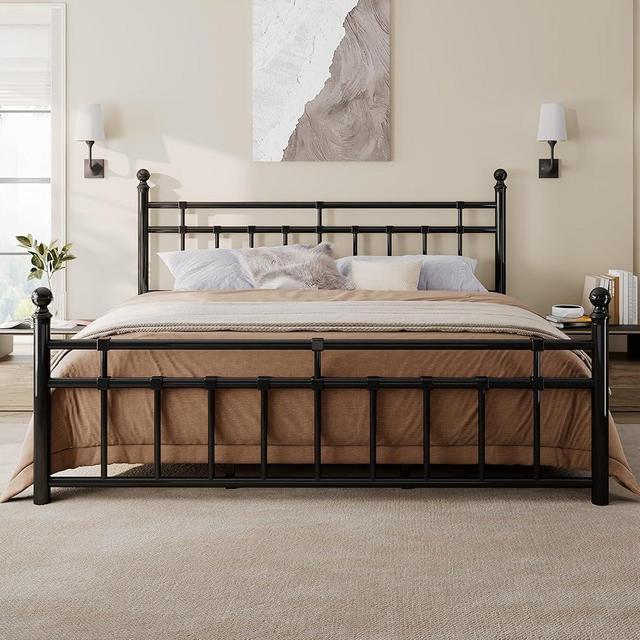 GalnFu King Size Metal Bed Frame, Platform Bed with Classic Wrought Iron-Art Headboard and Footboard, 12" Underbed Space, No Box Spring Needed, Easy Assembly, Noise-Free, Black