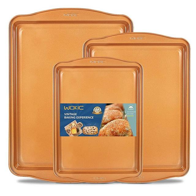 Wokic 3-Piece Nonstick Baking Pans Set , Baking Sheet Set with Wide Edge, Half/Jelly Roll/Quarter Baking Tray, Dishwasher Safe Easy Clean for Kitchen Oven Pan Bakeware Set…