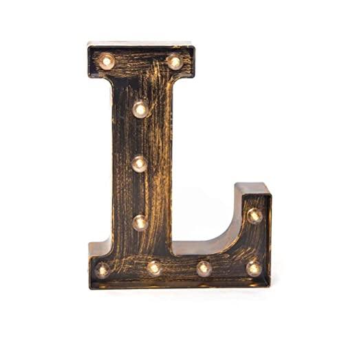 Glintee LED Marquee Letter Lights Vintage Style Light Up 26 Alphabet Letter Signs for Wedding Birthday Party Christmas Home Bar Cafe Initials Decor （L）