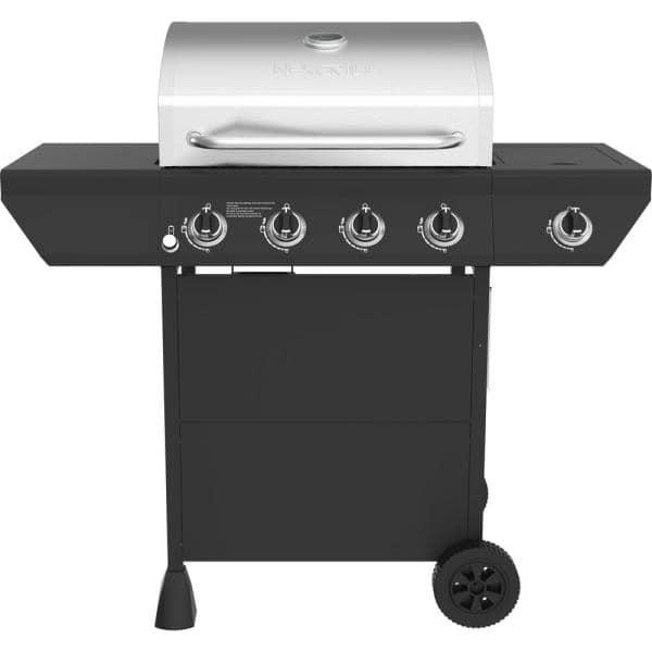 4-Burner Propane Gas Grill in Black with Side Burner and Stainless Steel Main Lid