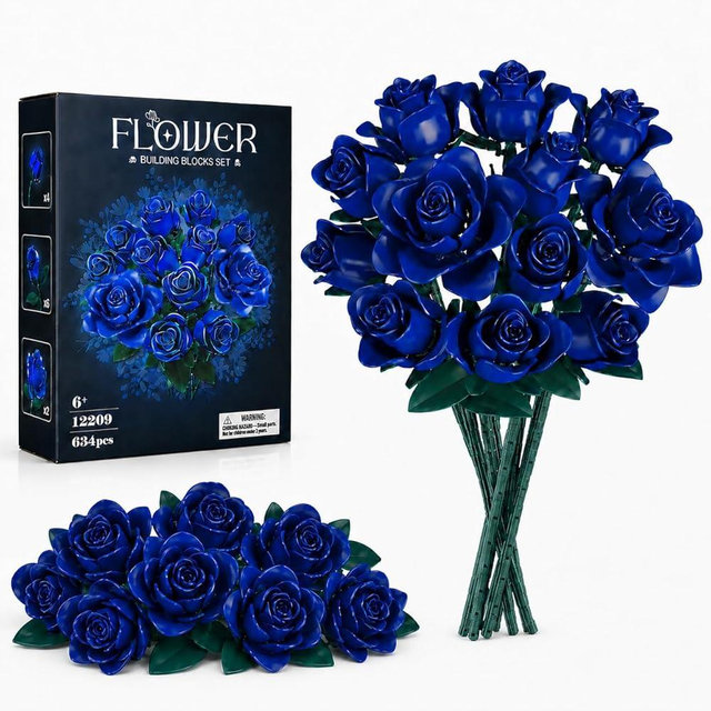 Flower Bouquet Building Block Set – 634PCS Blue Rose Flower Brick Kit for Adults & Kids, DIY Eternal Flower Gift for Valentine’s Day, Mother’s Day, Christmas, Home or Office Decoration Display