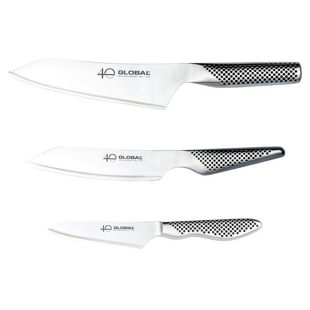 Global 40th Anniversary 3-Piece Knife Set - Knives: 7 inch Asian Chef, 6 inch Kiritsuke Utility, 4 inch Paring