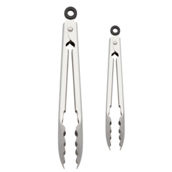 KitchenAid Set of 2 Stainless Steel Tongs with Scalloped Edges Easy Lock Dishwasher Safe Durable and Versatile 7 Inch and 9 Inch Silver