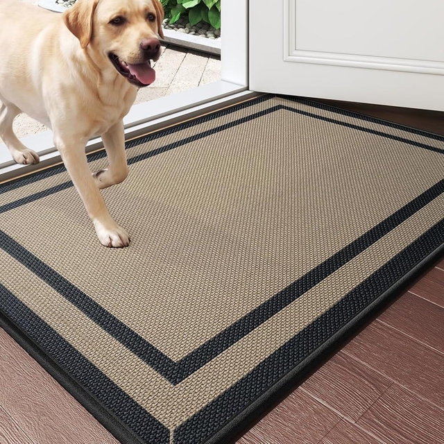 Quqei Door Mat 24"x35", Dirt Resistant and Absorbent, Non-Slip Rubber Backing Door Mat Indoor Entrance, Easy Clean Low Profile Floor Mats for Front Back Door and Entryway, Brown