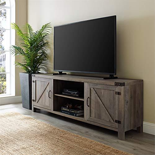 Pemberly Row 70" Farmhouse Barn Door Wood TV Stand Console Storage in Rustic Gray Wash