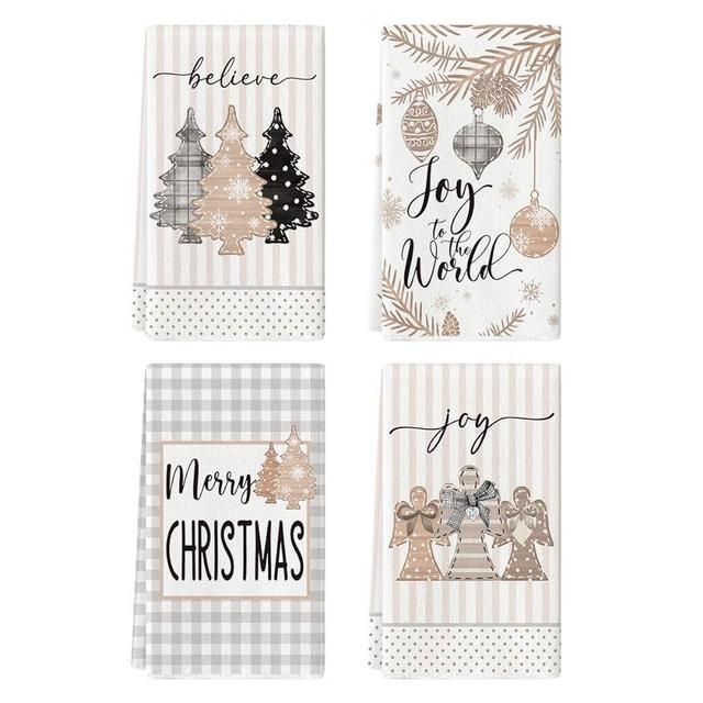 Artoid Mode Xmas Trees Cross Ball Stripes Believe Merry Christmas Kitchen Towels Dish Towels, 18x26 Inch Seasonal Winter Decoration Hand Towels Set of 4