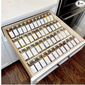 8 pcs x 13 width MIUKAA Clear Acrylic Spice Drawer Organizer, 4 Tier- 2 Set Expandable From 13" to 26" Drawer Seasoning Organizer, Kitchen Spice Rack Tray for Drawer/Countertop (Jars not included)