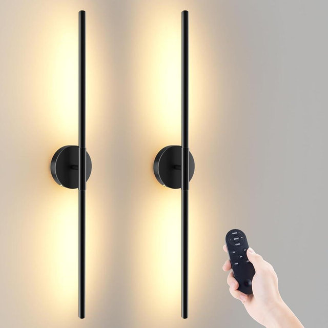 JOFIOS Battery Operated Wall Sconces Set of 2, 360°Rotation Wireless Rechargeable Wall Lights: Dimmable Detachable Wall Lamp with Remote Control, 3000K-6000K Infinite Dimming Wall Sconce 34.7 Inch