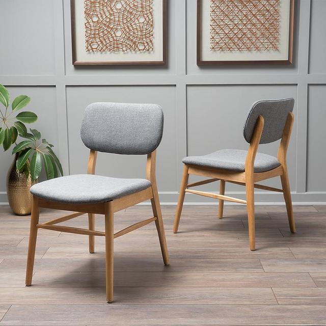 Christopher Knight Home Colette Fabric with Oak Finish Dining Chairs, 2-Pcs Set, Grey / Oak