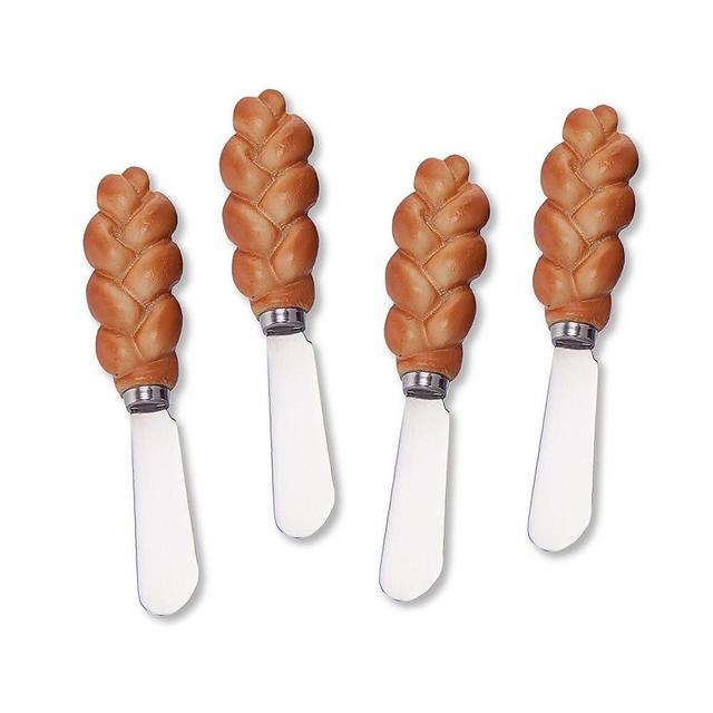 Supreme Housewares Cheese and Butter Spreader Knives 4-Piece Hand Painted Resin Handle with Stainless Steel Blade Multipurpose Cheese Spreader set (Challah)