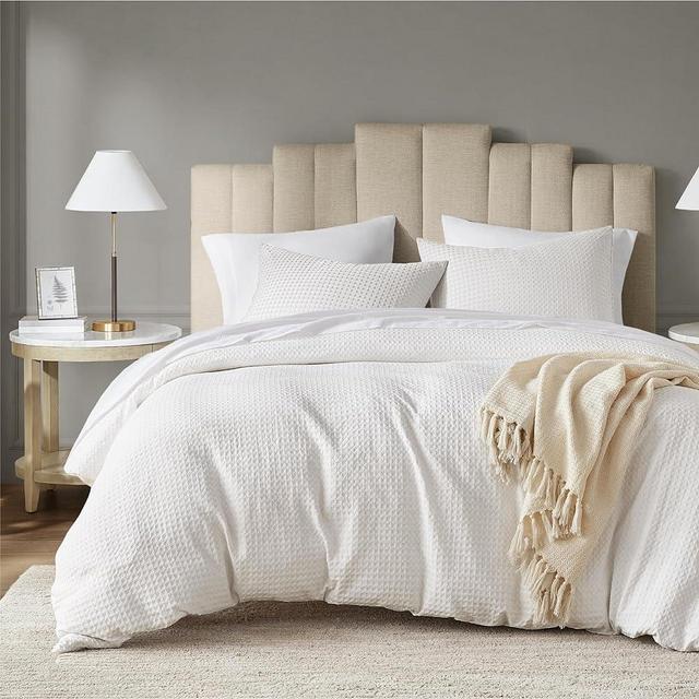 Degrees of Comfort Duvet Cover Queen - Waffle Weave Textured Soft 3 Pieces Bedding Comforter Cover with Pillowcase for All Season (No Comforter Included), White, Full/Queen