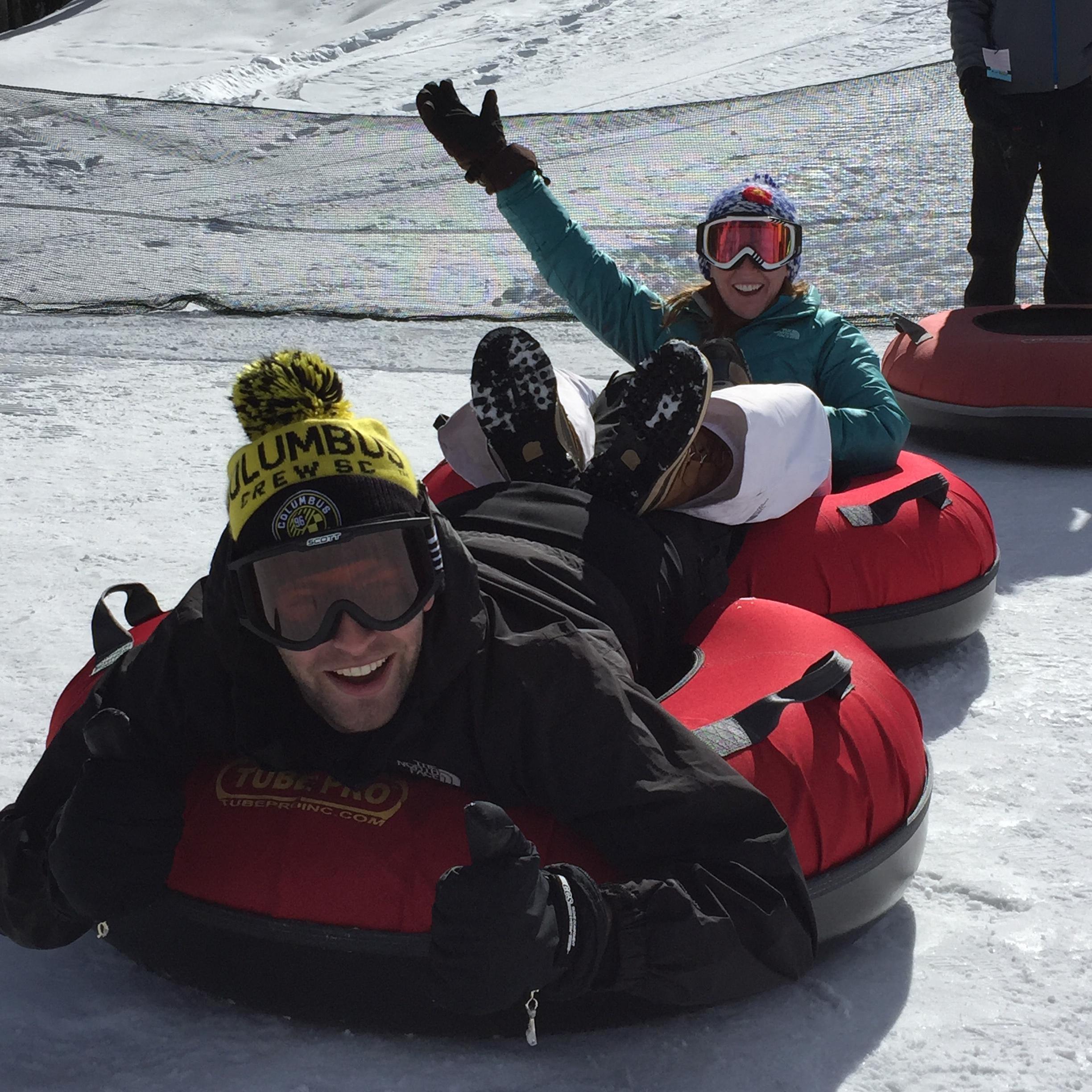 Celebrating our 3 year anniversary tubing at Copper Mountain in February 2016!