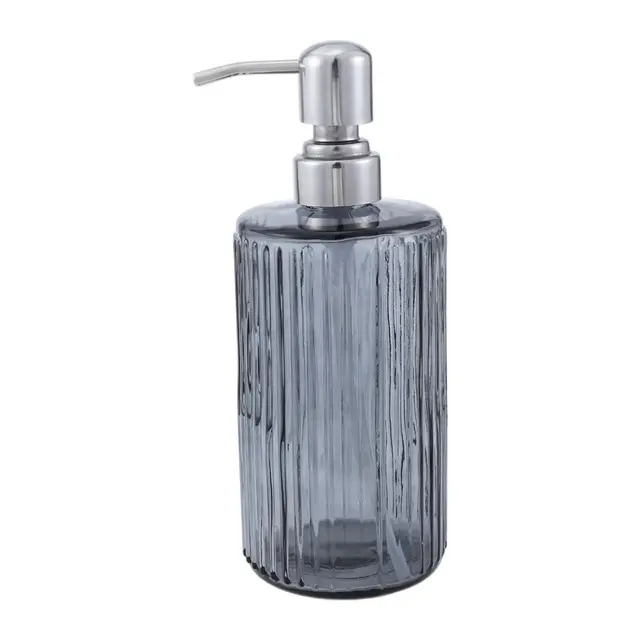 Unique Bargains Elegant Vertical Pattern Soap Pump Dispenser for Bathroom 16.9oz Gray Silver Tone 1 Pc