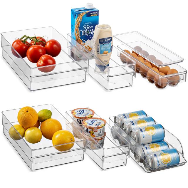 HEAVY DUTY Refrigerator Organizer Bins [Set of 6] Freezer Fridge Bins, Neat Organizer (4 Clear Plastic Storage Bins, 1 Can Rack Organizer, 1 Egg Organizer) Kitchen Storage for Cabinet, Countertops