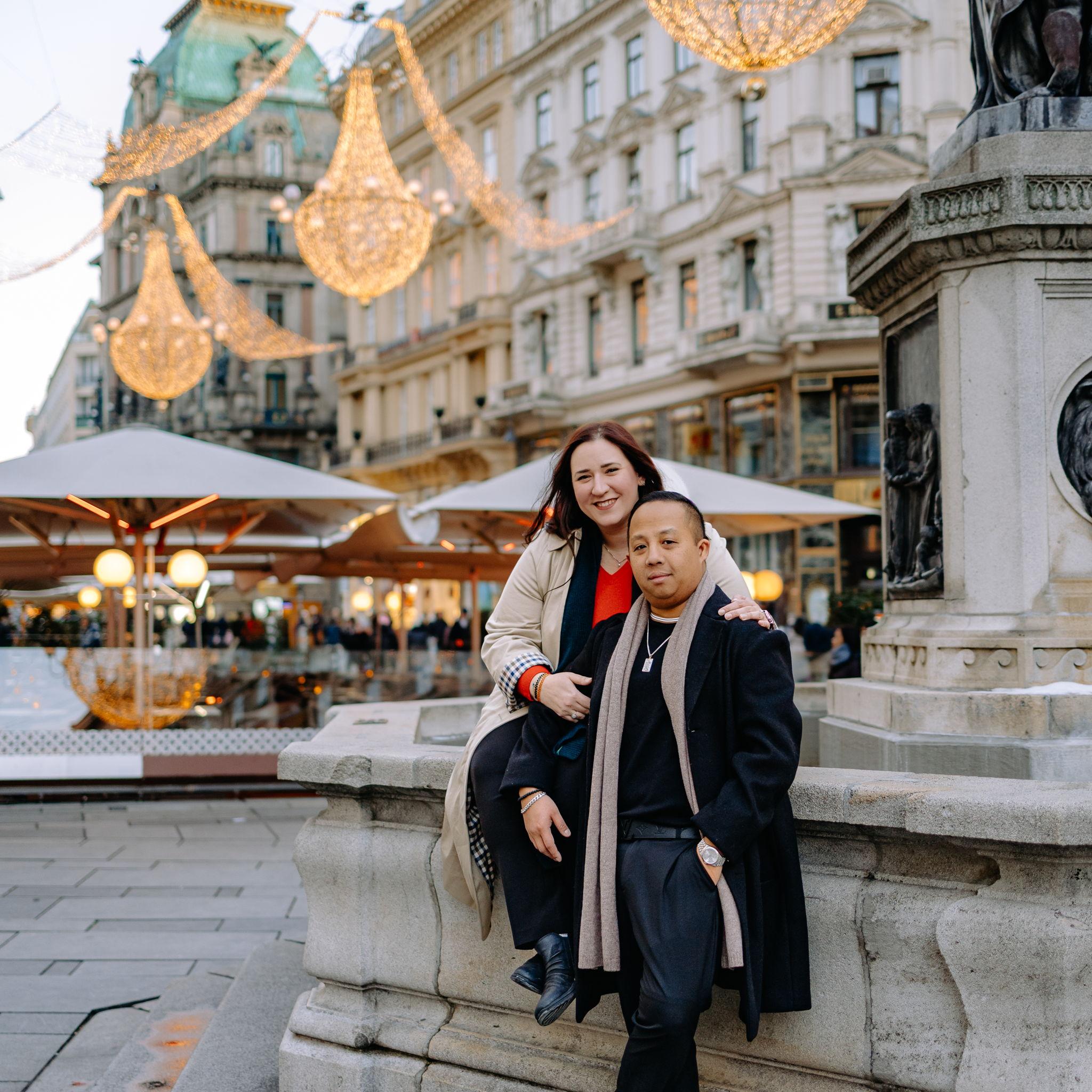 Engagement photo taken at Graben Street in Vienna - November, 2025
