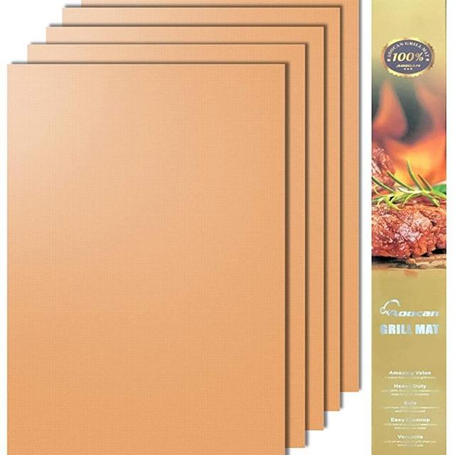 Aoocan Copper Grill Mat - Set of 5 Heavy Duty BBQ Grill Mats Non Stick, BBQ Grill & Baking Mats - Reusable, Easy to Clean Barbecue Grilling Accessories - Extended Warranty