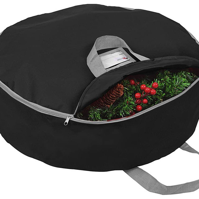 Primode Christmas Wreath Storage Bag 48" - Handles Made of Durable 600D Oxford Polyester Material Storage Bag Extra Large 48” Holiday Wreaths Container (Black)
