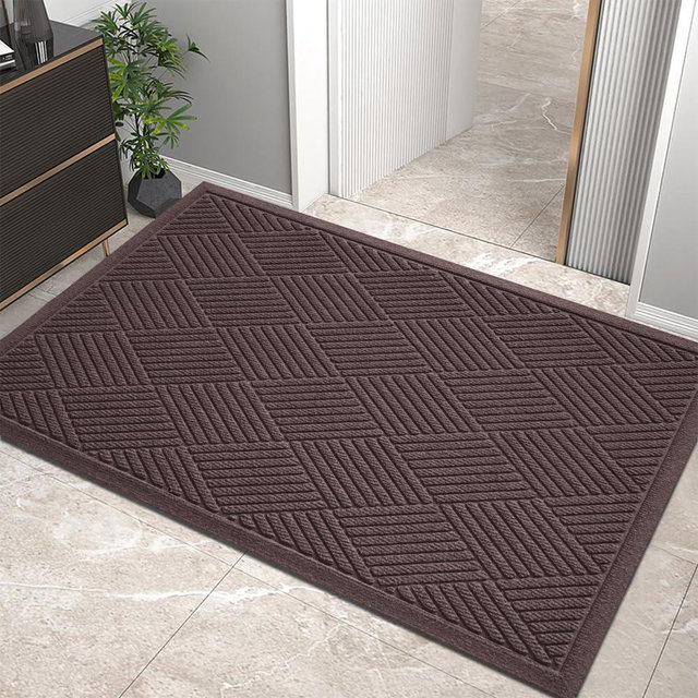 HIYARD Durable Front Door Mat, Absorbent Muddy Dirt Resist Welcome Door Mats Outdoor Indoor, Stain and Fade Resistant, Non-Slip Rubber Backing Low Profile Doormat for Entryway, 36×24, Coffee