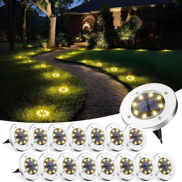 SOLPEX Solar Ground Lights, 16 Pack Solar Lights Outdoor Waterproof, 8 LED Solar Powered Landscape Lighting for Garden Yard Patio Pathway Driveway Walkway (Warm White)