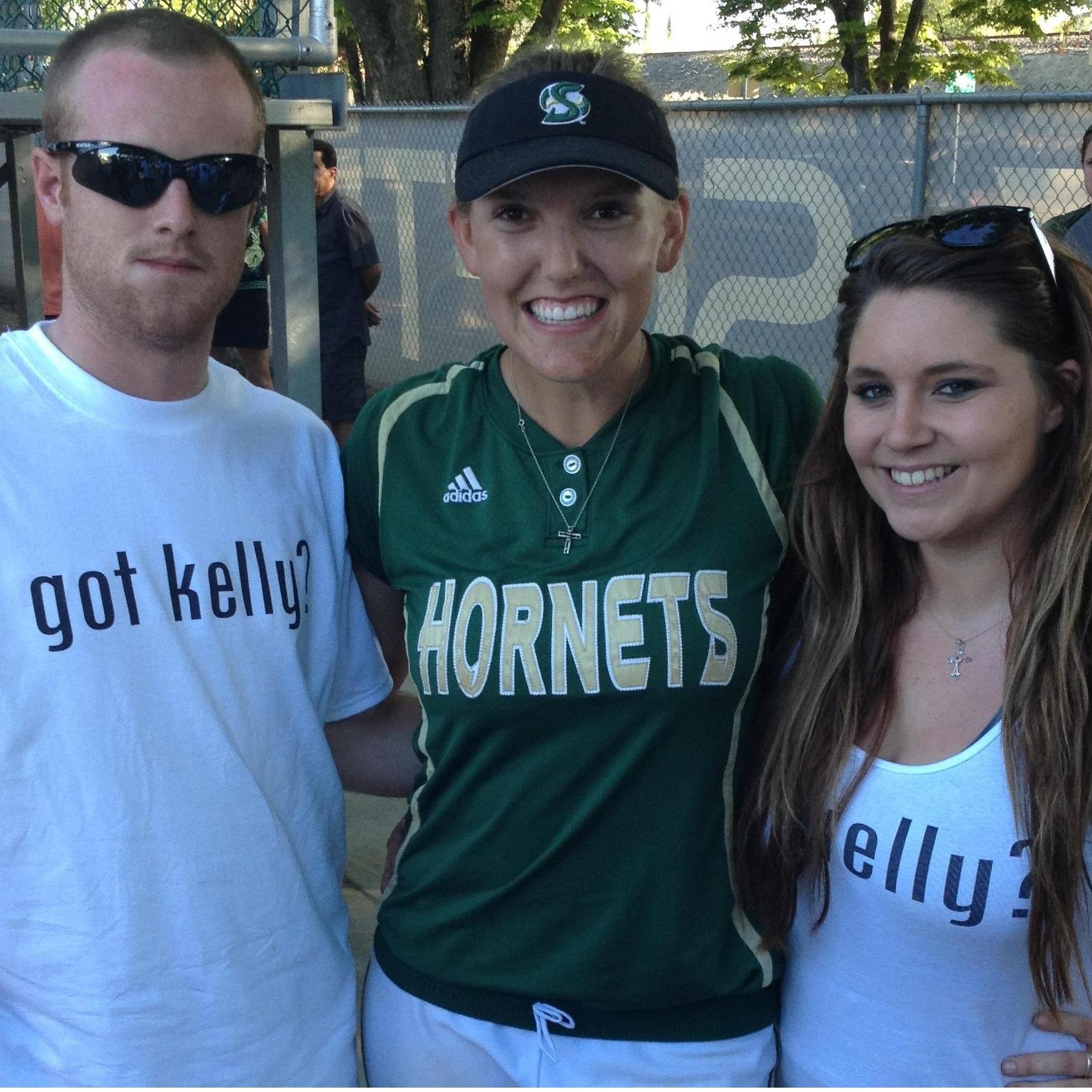 With Bridesmaid Kelly at a softball game