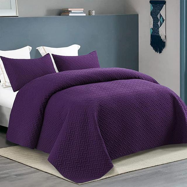 Exclusivo Mezcla 3-Piece Queen Size Quilt Set with Pillow Shams, Basket Quilted Bedspread/Coverlet/Bed Cover(96x88 Inches, Purple) -Soft, Lightweight and Reversible