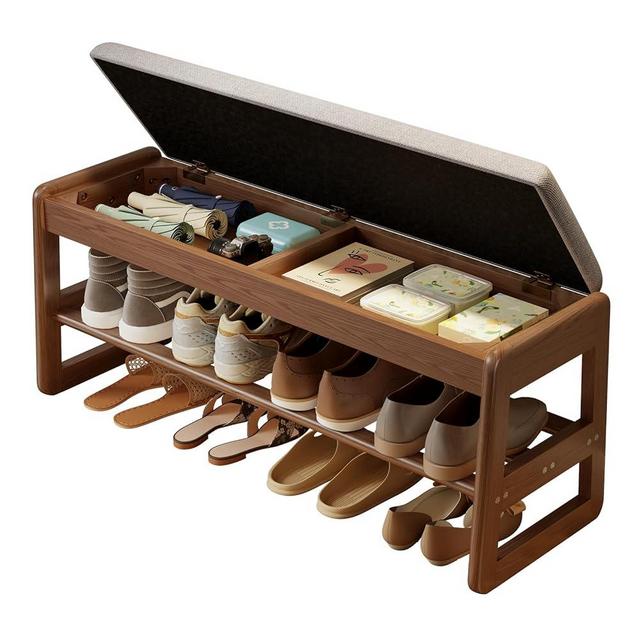 AQIMUELE Shoe Rack Bench with Cushion, 2 Tiers Shoe Bench with Flip-Top Storage,Wood Shoe Rack for Entryway,Hallway（Walnut,39.3"）