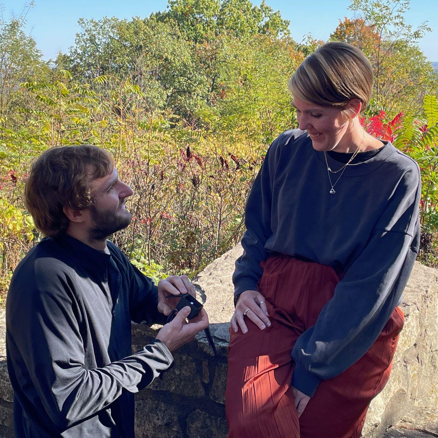 We went to see the beautiful fall colors up at Pere-Marquette and Graham popped the question! October 26, 2024