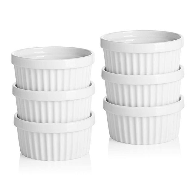 Sweese 527.001 Porcelain Mini Souffle Dishes, Ramekins - 2.5 Ounce for Souffle, Creme Brulee and Dipping Sauces - Set of 6, White