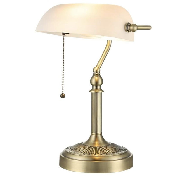 Bankers Desk Lamp with Pull Chain - Matted White Simple