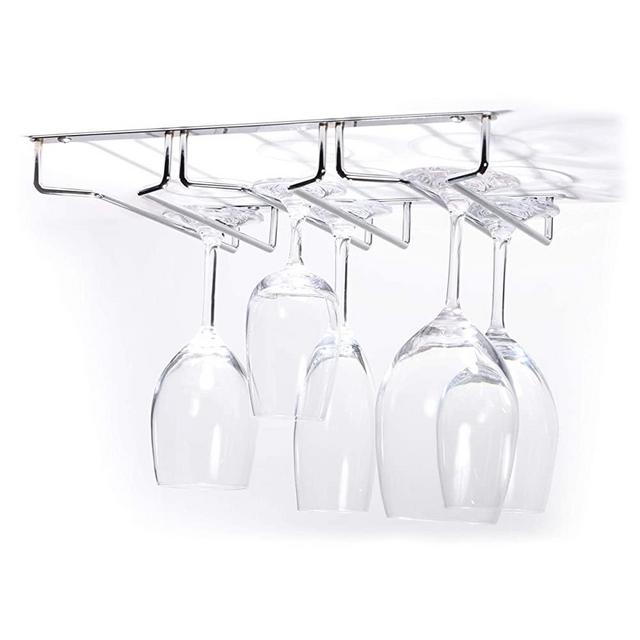 Oenophilia Under Cabinet Stemware Rack, Wine Glass Hanger Under Cabinet Kitchen, Chrome Finish, Holds 6-9 Glasses Depending on Style