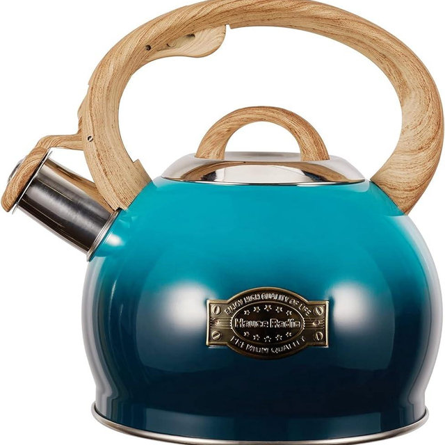 Hauce Radio Tea Kettle, Whistling Stovetop Teapot Food Grade Stainless Steel Tea kettle with Heat Proof Ergonomic Handle, Unique Button Control Kettle Spout for Tea, Coffee or Milk, 2.1 Quart Tea Pots