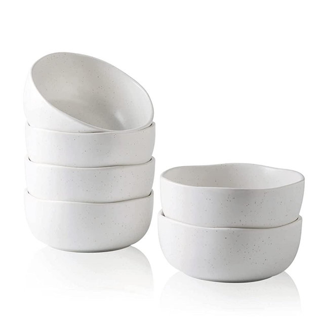 AmorArc Speckled Cereal Bowls Set for Kitchen, 28oz Large Ceramic Soup Bowls Set of 6 for Cereal Soup Salad Noodle Snacks, Modern Kitchen bowls with Wavy Rim, Chip-Resistant, Matte Speckled White