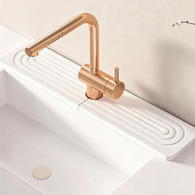 Stone Faucet Mat for Kitchen Sink, Diatomite Drying Stone Mat & Sink Protectors, Sink Water Splash Guard, Quick Dry Water Absorbing Non-Slip Stone Tray Prevent Moisture for Kitchen Bathroom Counter