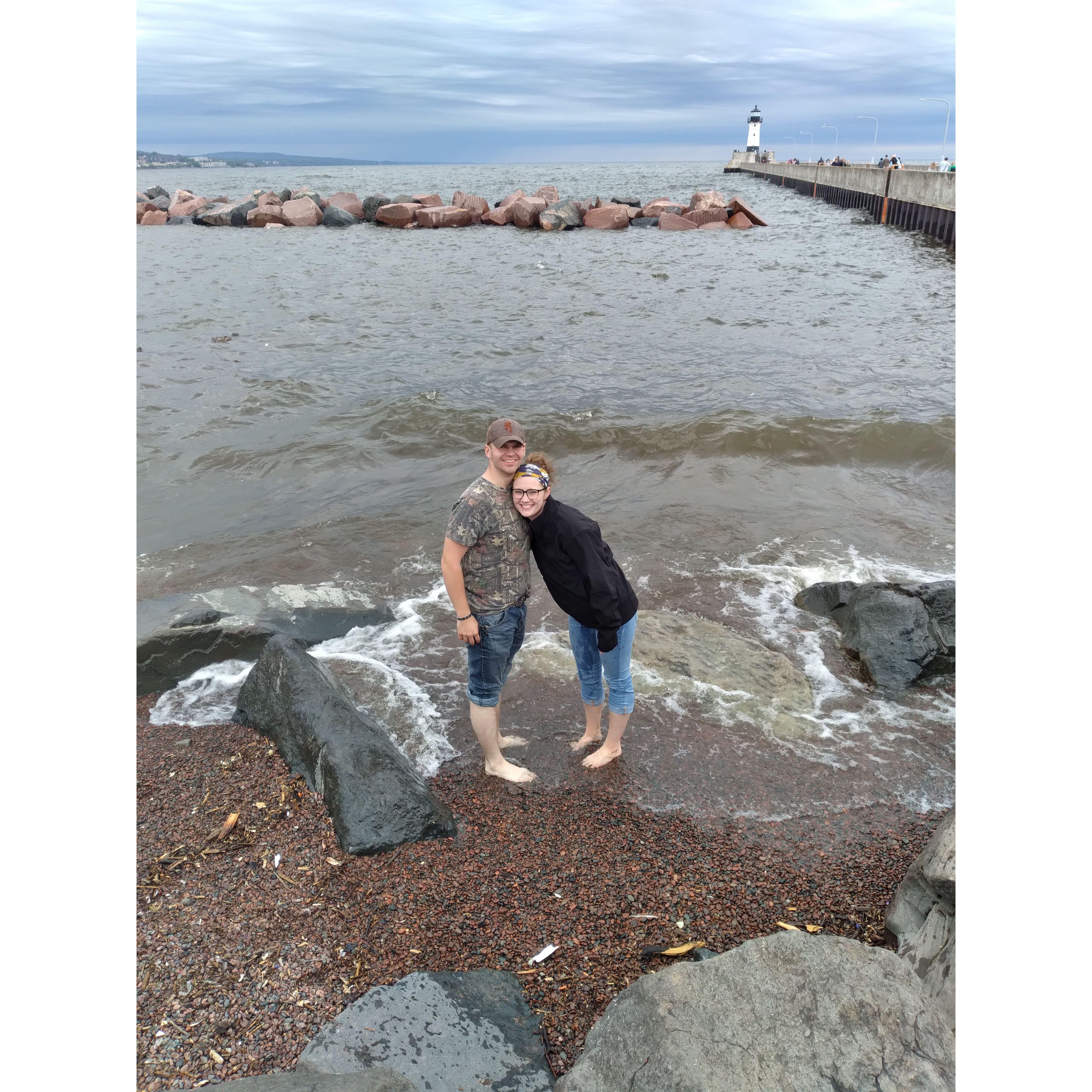 I had to put my feet in Lake Superior, despite it being 60 degrees out! Nathan was quick to join me!