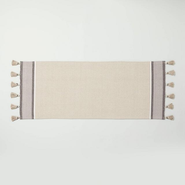 24" x 60" Color Block Stripe Tassels Bath Rug Neutral Taupe - Hearth & Hand™ with Magnolia